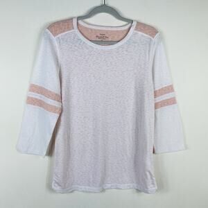 J. Crew Size Medium Cotton Blend 3/4 Sleeve Baseball Tee Top Pink White